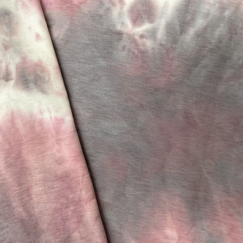 Pink-Gray Poly Rayon Stretch Tie Dye Fleece Knit Fabric
