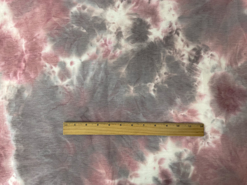 Pink-Gray Poly Rayon Stretch Tie Dye Fleece Knit Fabric