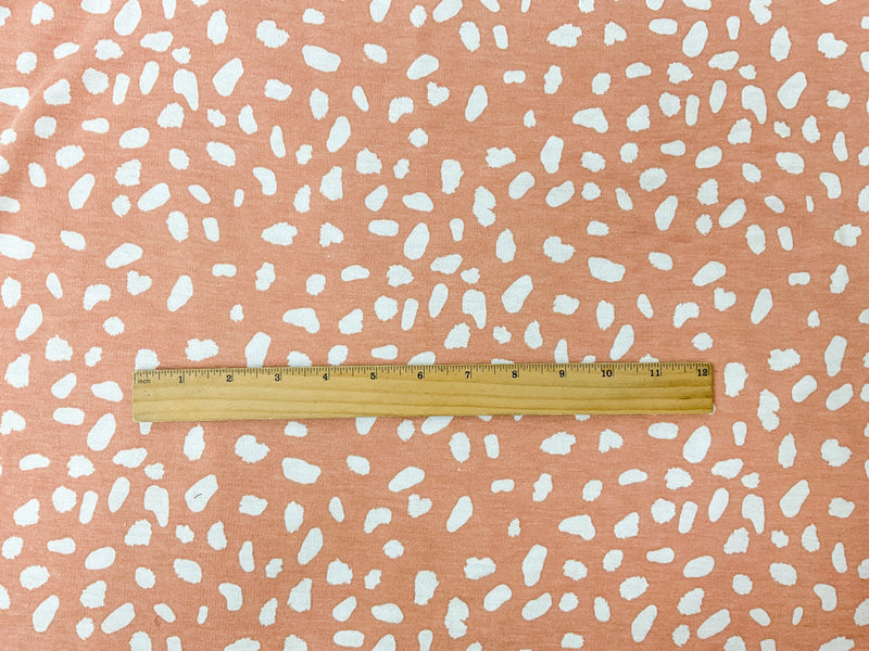 Apricot-White Poly Rayon Stretch Spots French Terry Knit Fabric