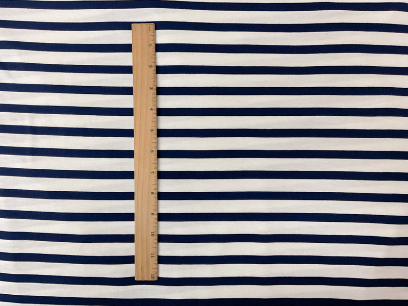 Navy-White Rayon Spandex Stretch Stripe Jersey Knit Fabric