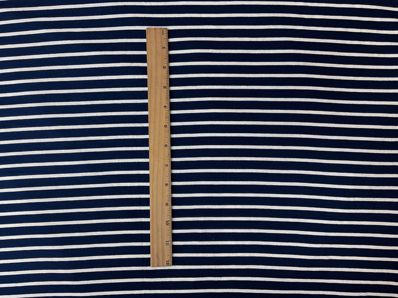 2 3/4 YD PC-Navy-White Rayon Spandex Stripe Jersey Knit Fabric
