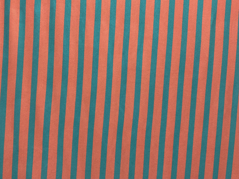 4 1/4 YD PC-Coral-Turquoise Rayon Spandex Stripe Jersey Knit Fabric