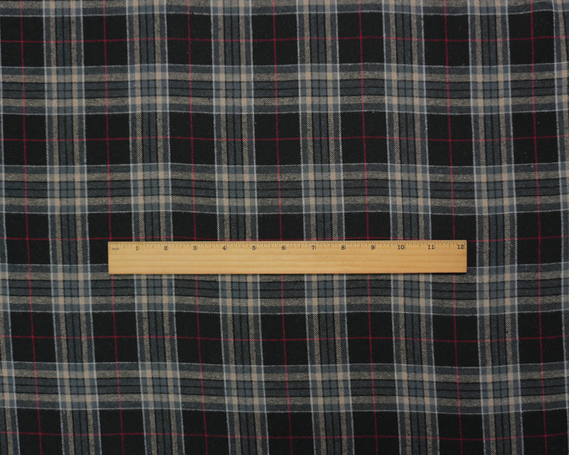 Black and Tan Multi Yarn Dyed Plaid Flannel Fabric