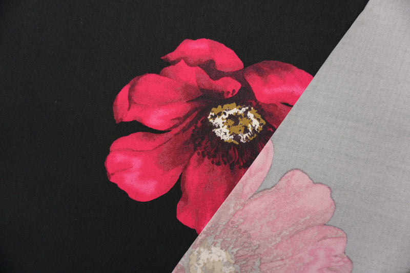 Black-Red-Multi Poly Floral Double Brushed Jersey Knit Fabric