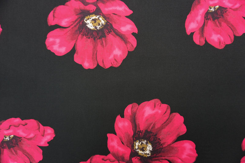 Black-Red-Multi Poly Floral Double Brushed Jersey Knit Fabric