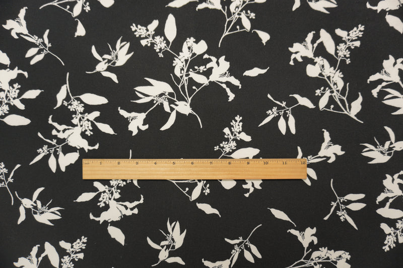 Black-Ivory Poly Floral Double Brushed Jersey Knit Fabric