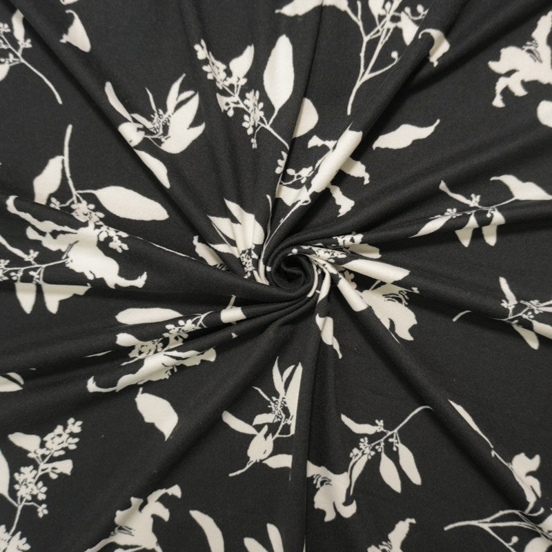 Black-Ivory Poly Floral Double Brushed Jersey Knit Fabric