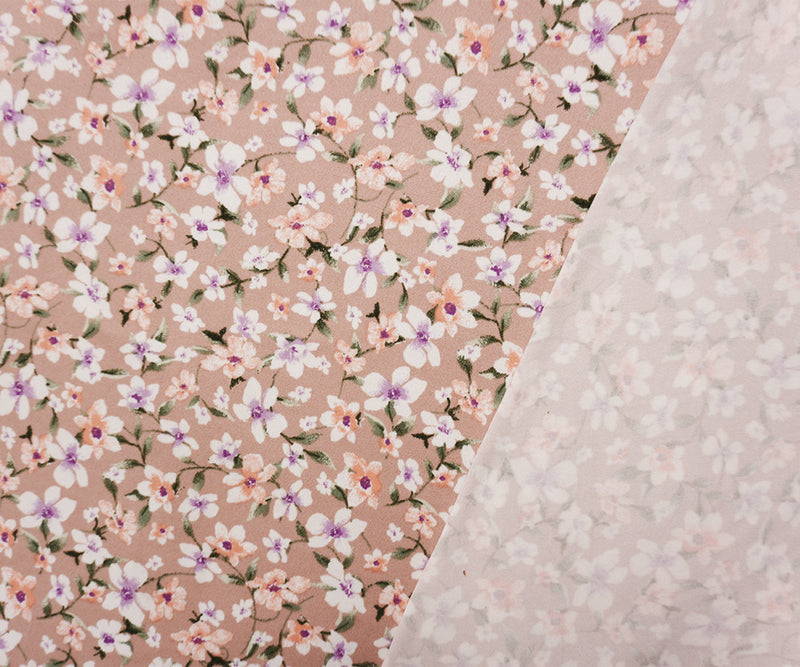 Beige-Purple-Multi Poly Spandex Floral Printed Double Brushed Jersey Knit Fabric