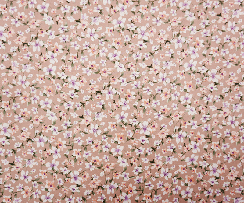 Beige-Purple-Multi Poly Spandex Floral Printed Double Brushed Jersey Knit Fabric