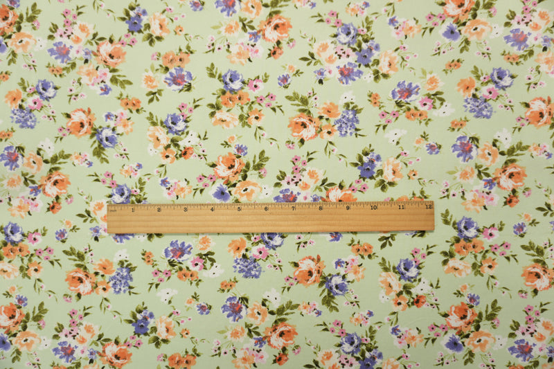 Green-Purple-Multi Poly Floral Double Brushed Jersey Knit Fabric