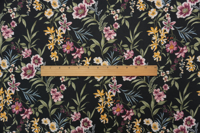 Black-Pink-Multi Poly Floral Printed Double Brushed Jersey Knit Fabric
