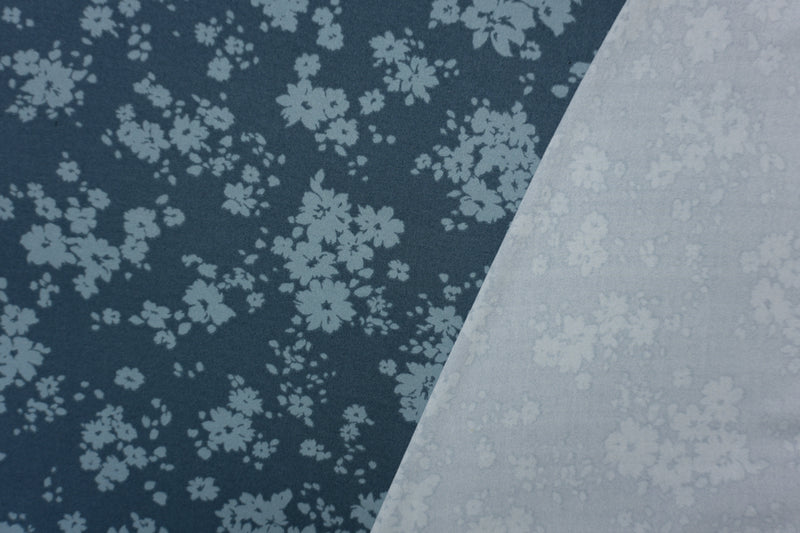 Blue Poly Floral Double Brushed Jersey Knit Fabric