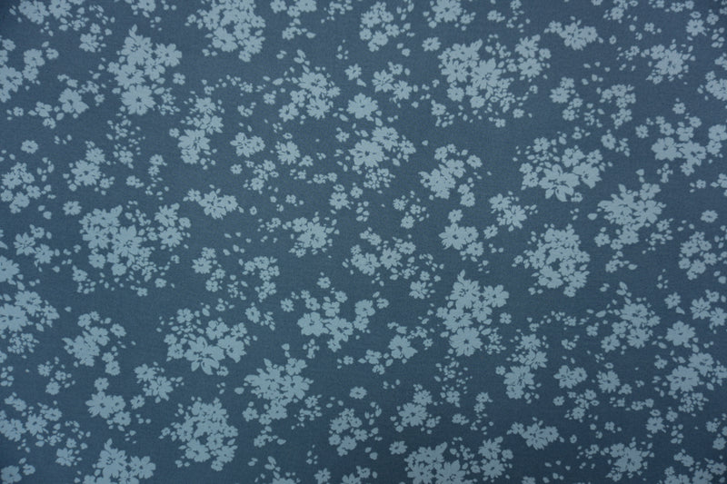 Blue Poly Floral Double Brushed Jersey Knit Fabric