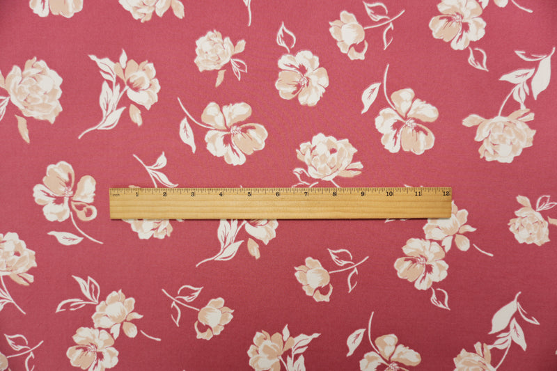 Pink-Beige-Ivory Poly Floral Double Brushed Jersey Knit Fabric
