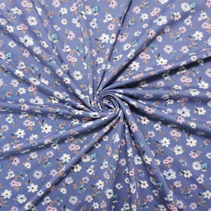 Blue-Pink-Multi Poly Floral Double Brushed Jersey Knit Fabric