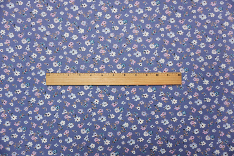 Blue-Pink-Multi Poly Floral Double Brushed Jersey Knit Fabric