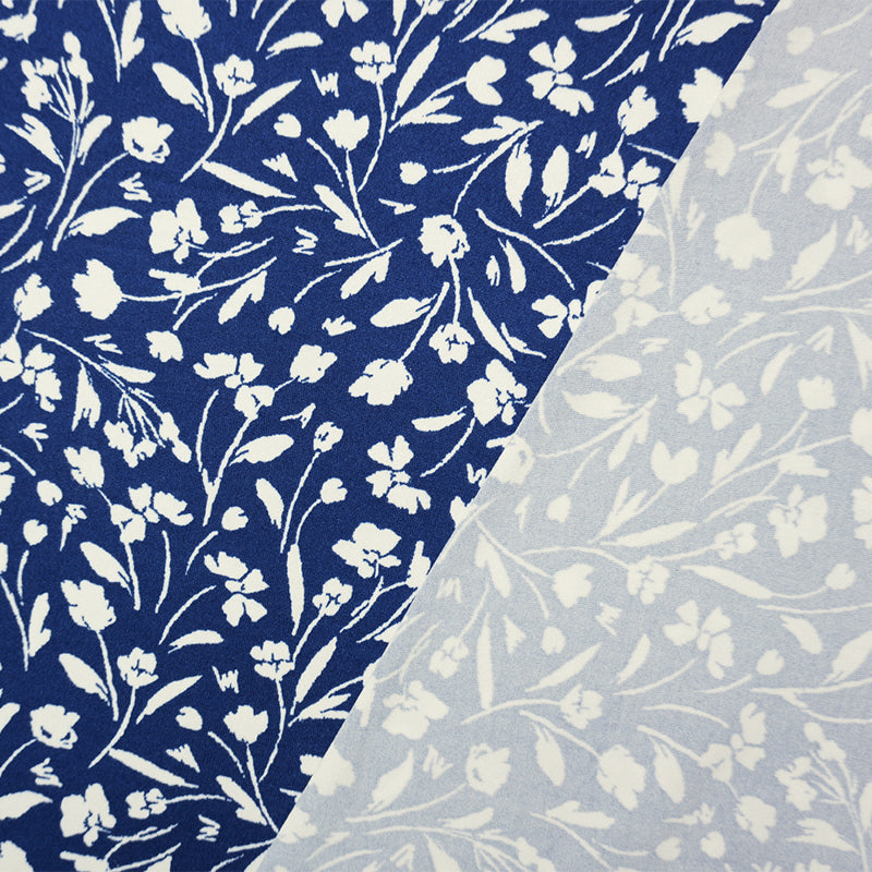 Blue-White Poly Floral Double Brushed Jersey Knit Fabric