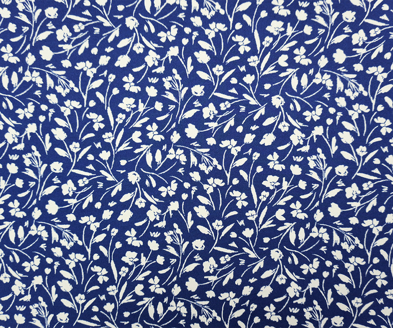 Blue-White Poly Floral Double Brushed Jersey Knit Fabric