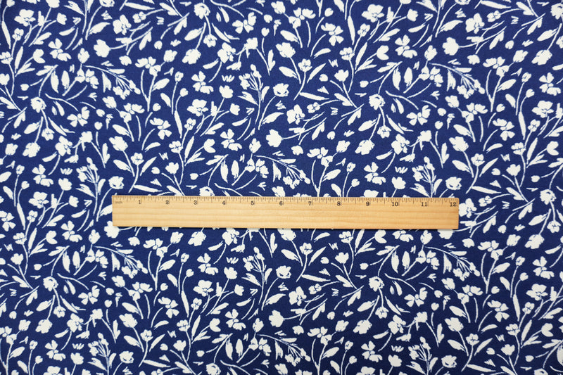 Blue-White Poly Floral Double Brushed Jersey Knit Fabric