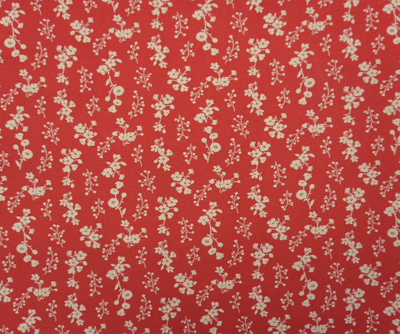 Red-Beige Poly Floral Double Brushed Jersey Knit Fabric