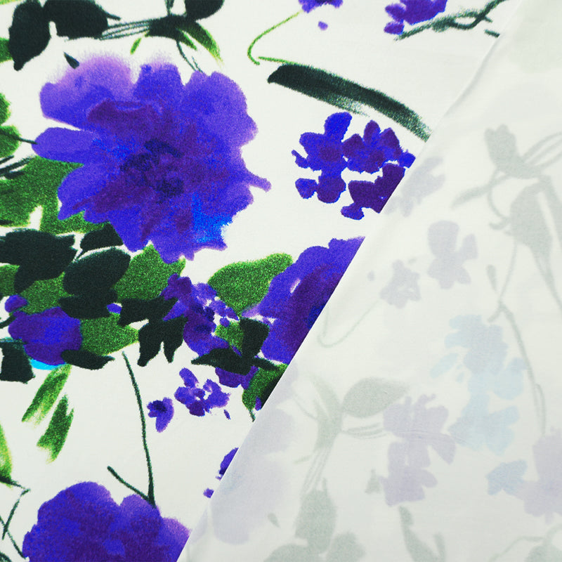 White-Blue-Green Poly Floral Double Brushed Jersey Knit Fabric