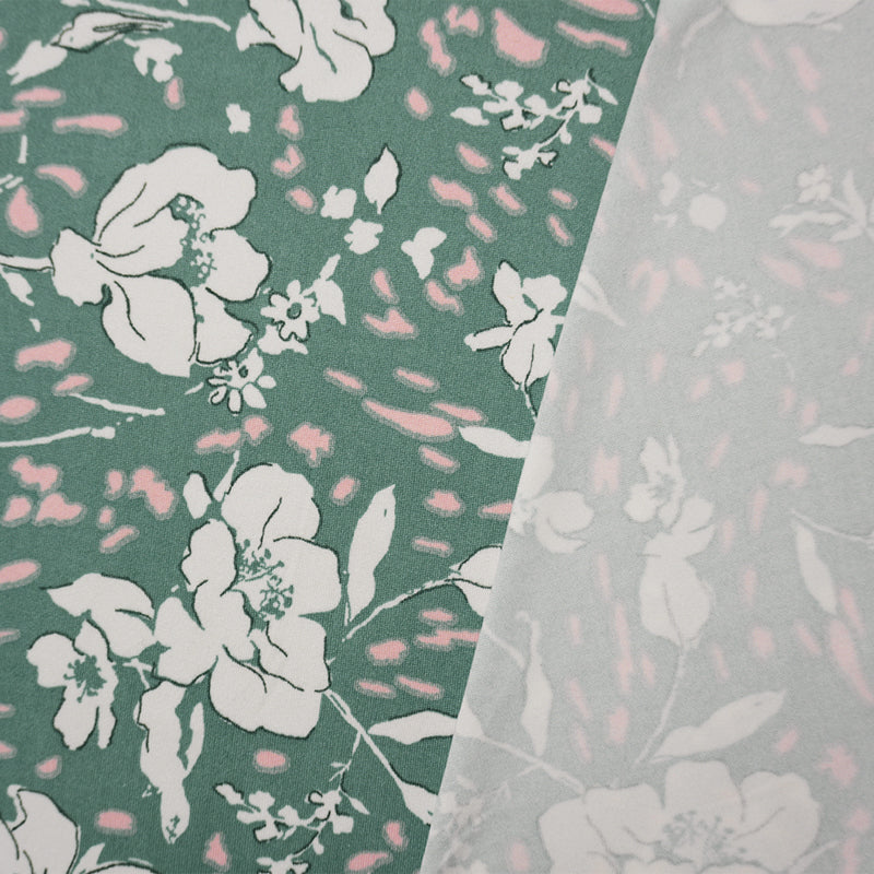 Green-Pink-White Poly Floral Double Brushed Jersey Knit Fabric