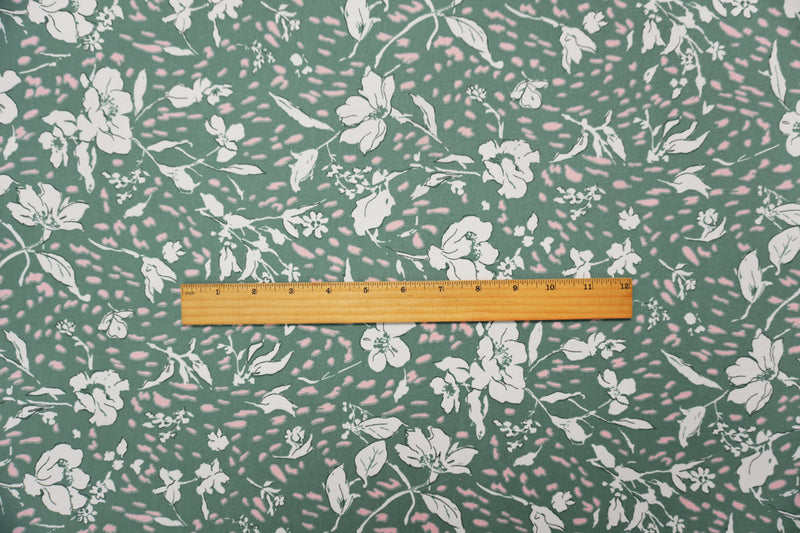 Green-Pink-White Poly Floral Double Brushed Jersey Knit Fabric