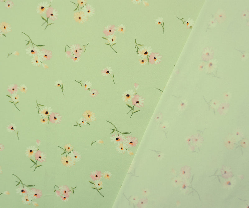 Green-Coral-Multi Poly Floral Double Brushed Jersey Knit Fabric