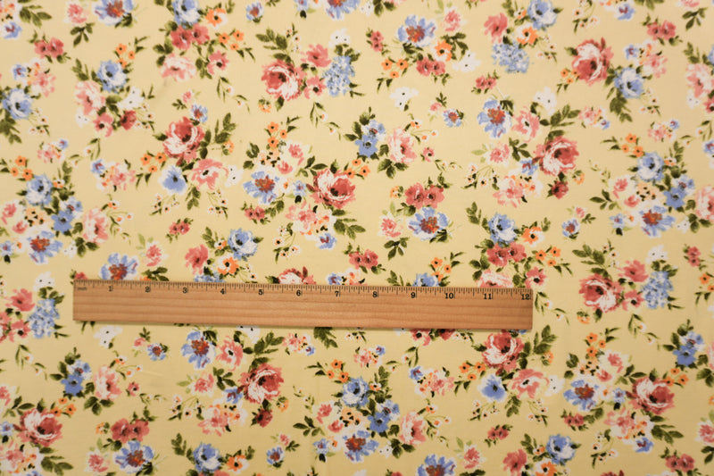 Yellow-Red-Multi Poly Floral Double Brushed Jersey Knit Fabric