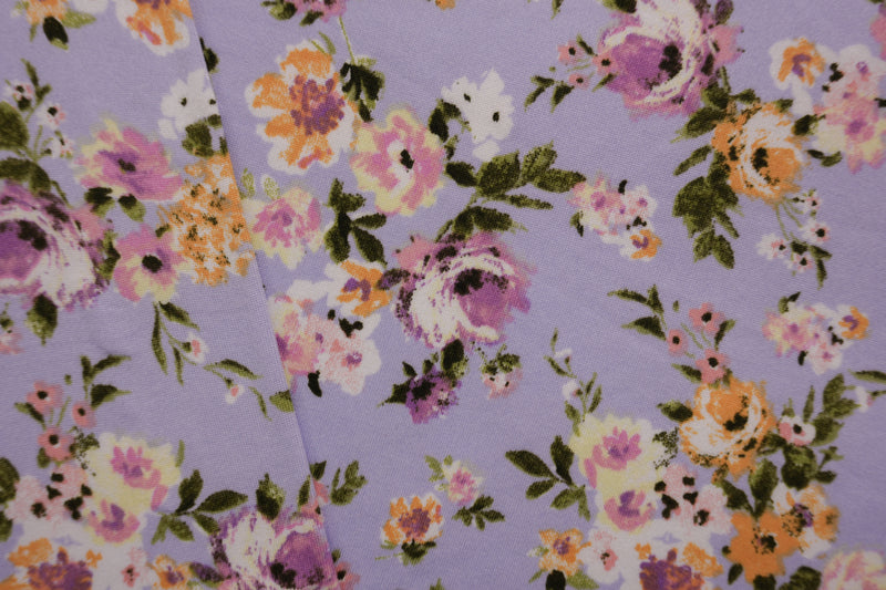 Purple-Pink-Multi Poly Floral Double Brushed Jersey Knit Fabric