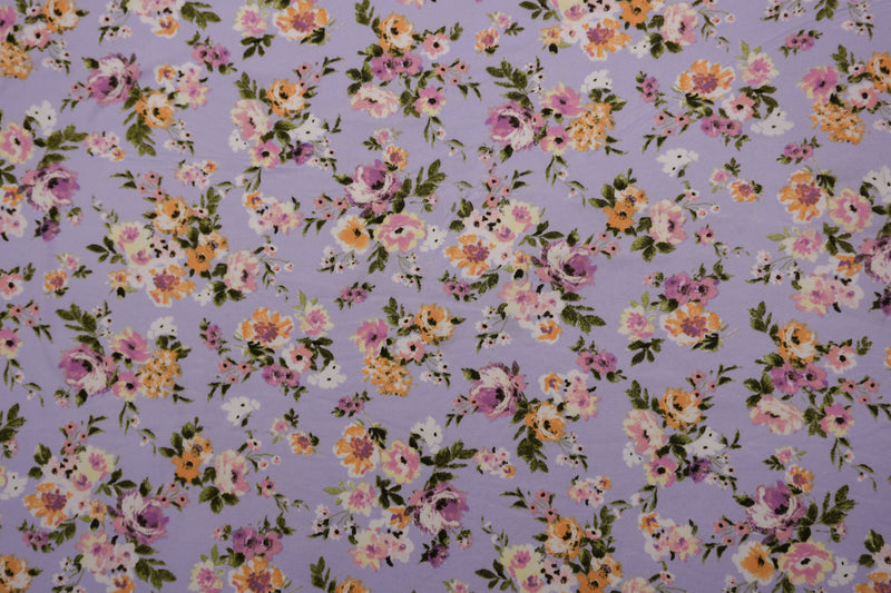 Purple-Pink-Multi Poly Floral Double Brushed Jersey Knit Fabric