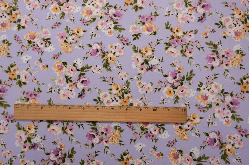 Purple-Pink-Multi Poly Floral Double Brushed Jersey Knit Fabric