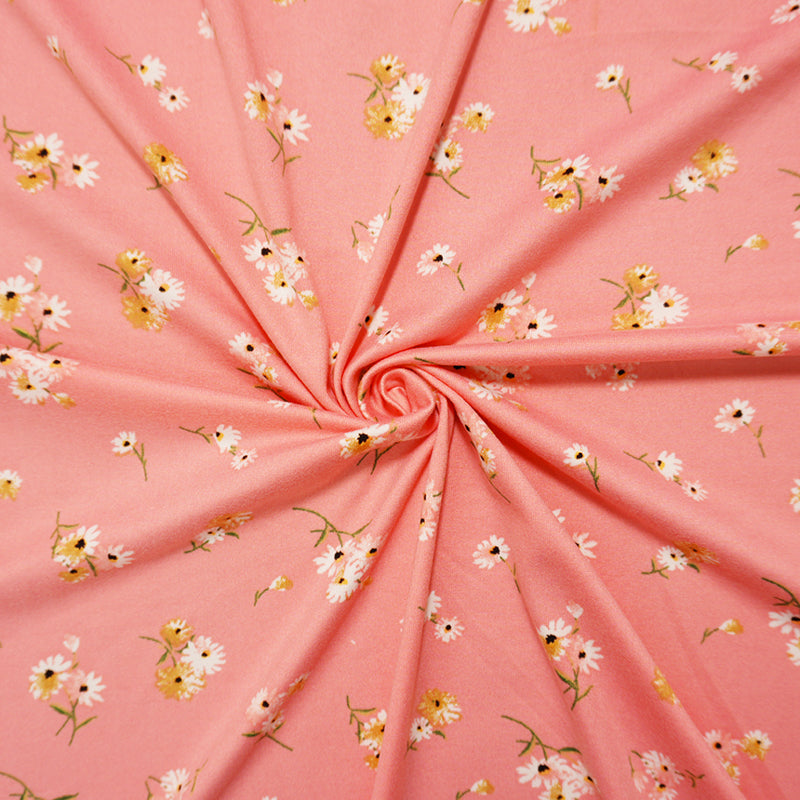 Coral-Multi Poly Floral Double Brushed Jersey Knit Fabric
