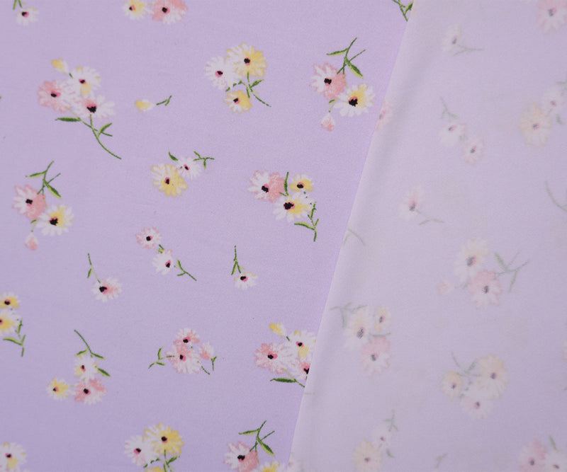 Purple-Pink-Multi Poly Floral Double Brushed Jersey Knit Fabric