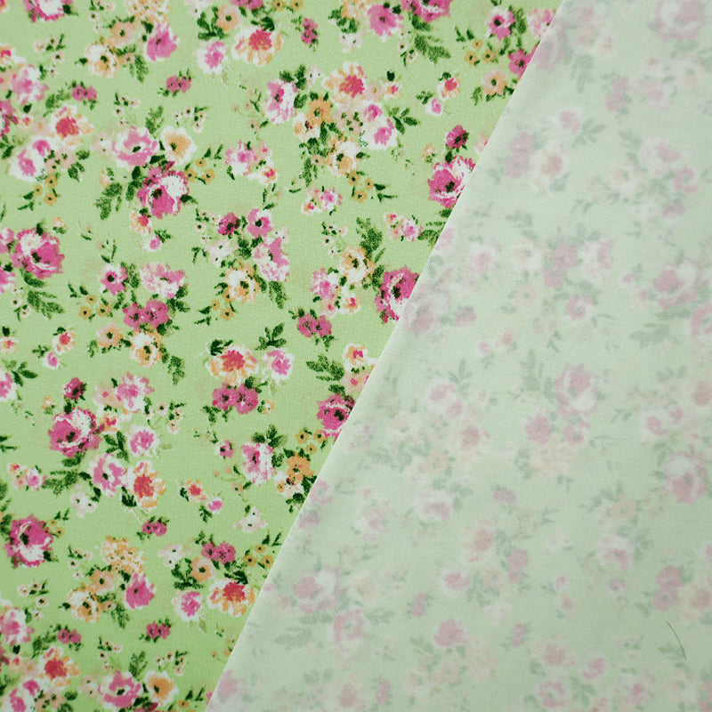 Green-Pink-Multi Poly Floral Double Brushed Jersey Knit Fabric