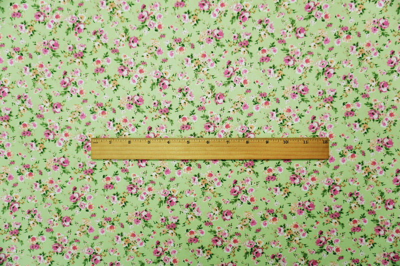 Green-Pink-Multi Poly Floral Double Brushed Jersey Knit Fabric