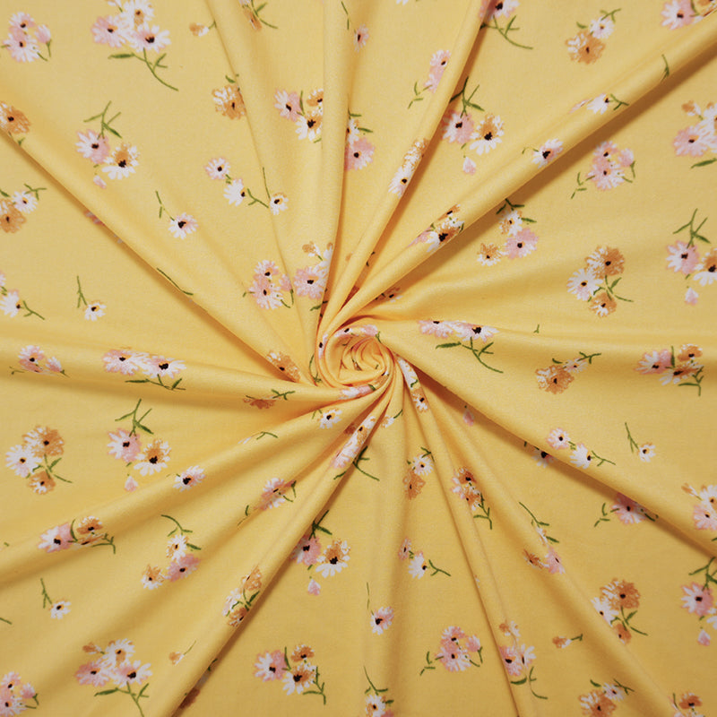 Yellow-Coral-Multi Poly Floral Double Brushed Jersey Knit Fabric