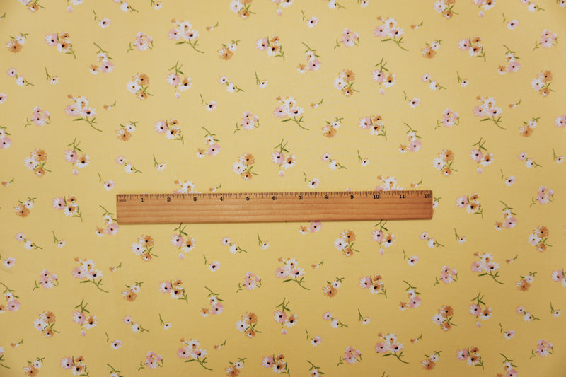 Yellow-Coral-Multi Poly Floral Double Brushed Jersey Knit Fabric
