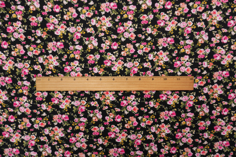 Black-Pink-Multi Poly Floral Double Brushed Jersey Knit Fabric