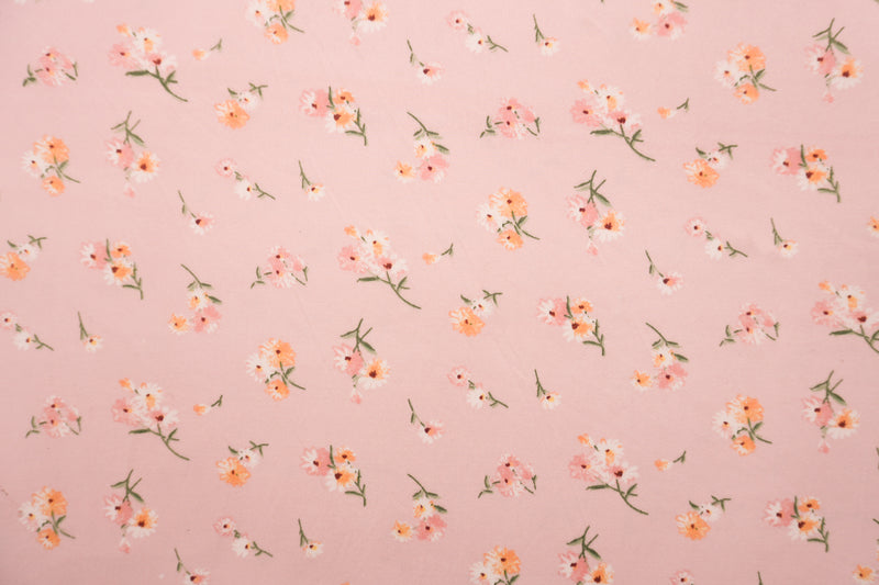 Pink-Multi Poly Floral Printed Double Brushed Jersey Knit Fabric