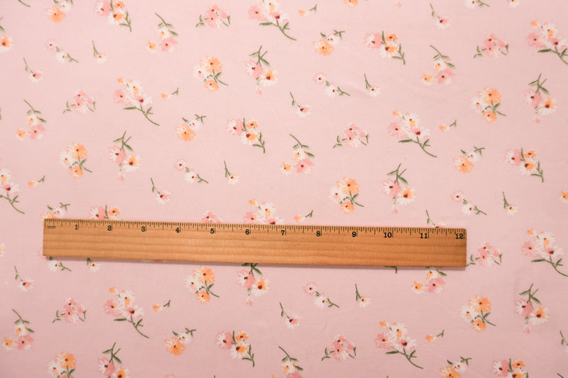 Pink-Multi Poly Floral Printed Double Brushed Jersey Knit Fabric