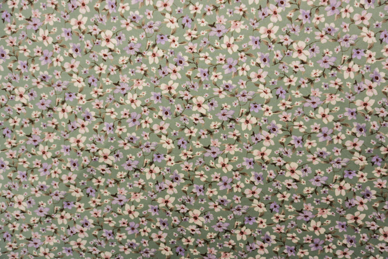 Green-Purple-Multi Poly Floral Double Brushed Jersey Knit Fabric
