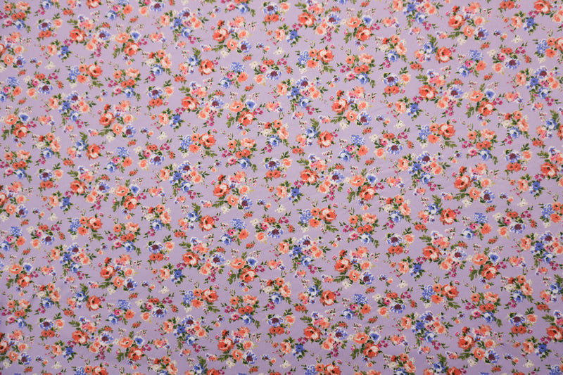 Purple-Multi Poly Spandex Floral Double Brush Jersey Knit Fabric