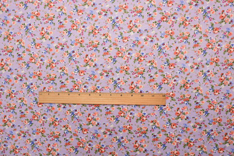 Purple-Multi Poly Spandex Floral Double Brush Jersey Knit Fabric