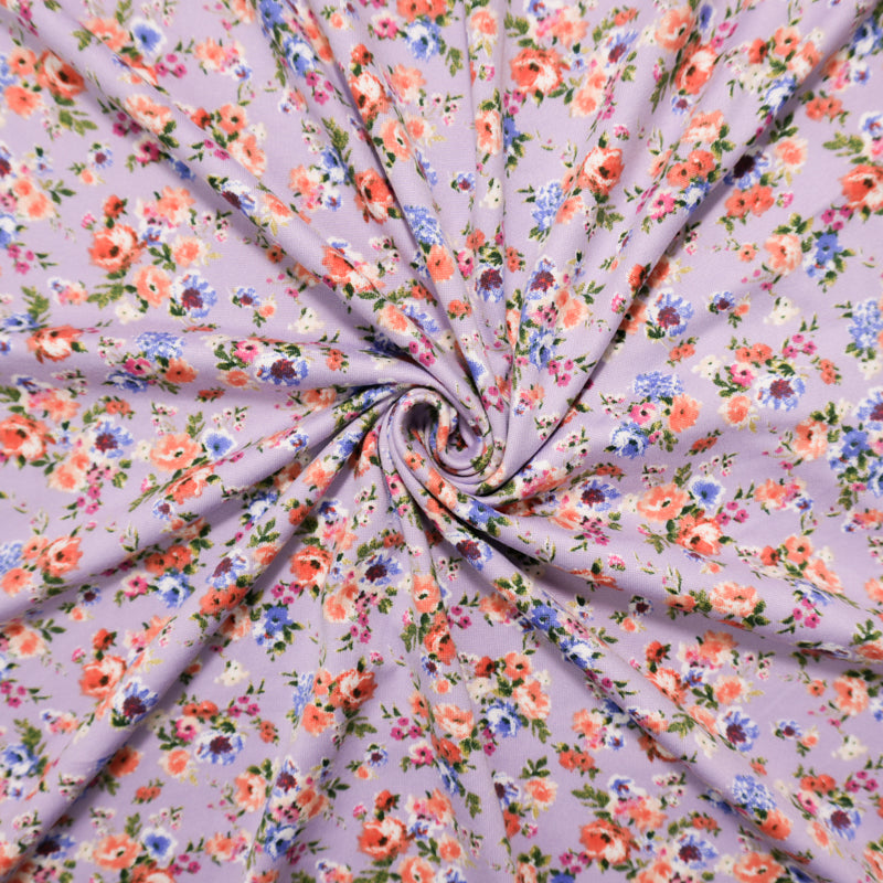 Purple-Multi Poly Spandex Floral Double Brush Jersey Knit Fabric