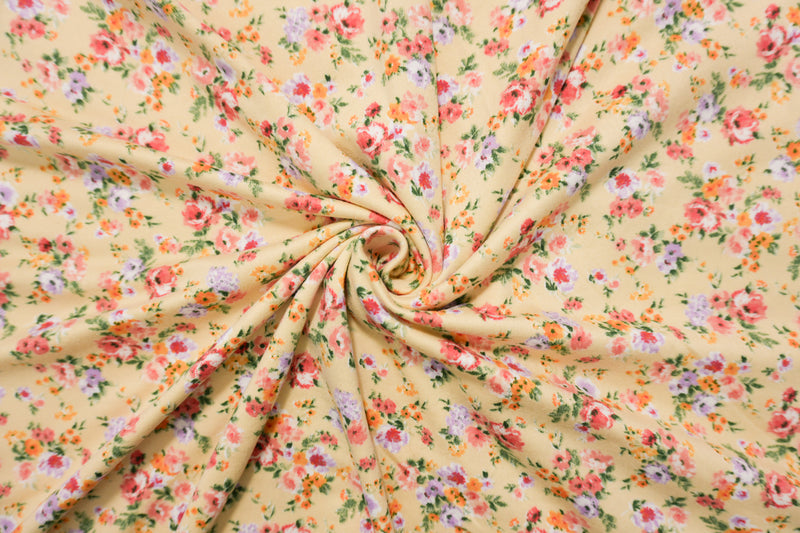 Yellow-Multi Poly Spandex Floral Double Brush Jersey Knit Fabric