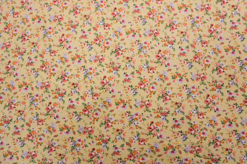 Yellow-Multi Poly Spandex Floral Double Brush Jersey Knit Fabric