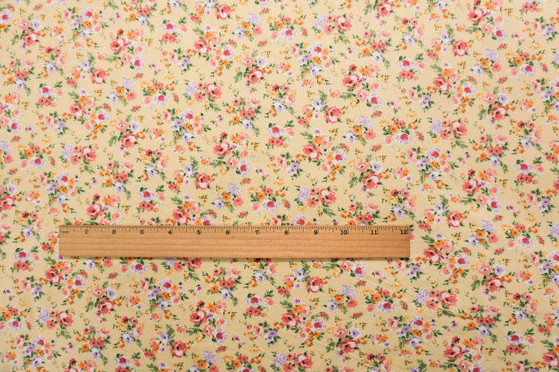 Yellow-Multi Poly Spandex Floral Double Brush Jersey Knit Fabric