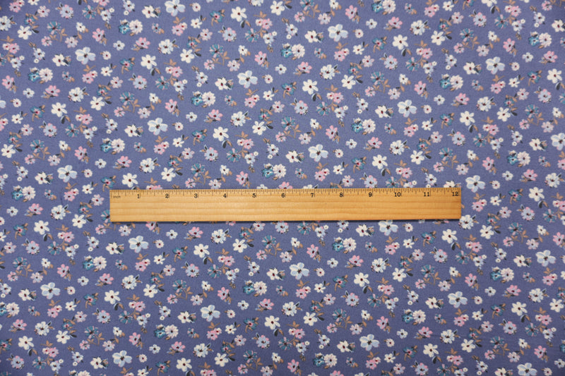 Blue-Pink-Multi Poly Floral Double Brushed Jersey Knit Fabric