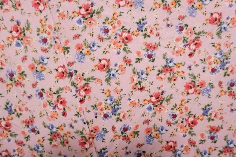 Pink-Red-Multi Poly Floral Double Brushed Jersey Knit Fabric